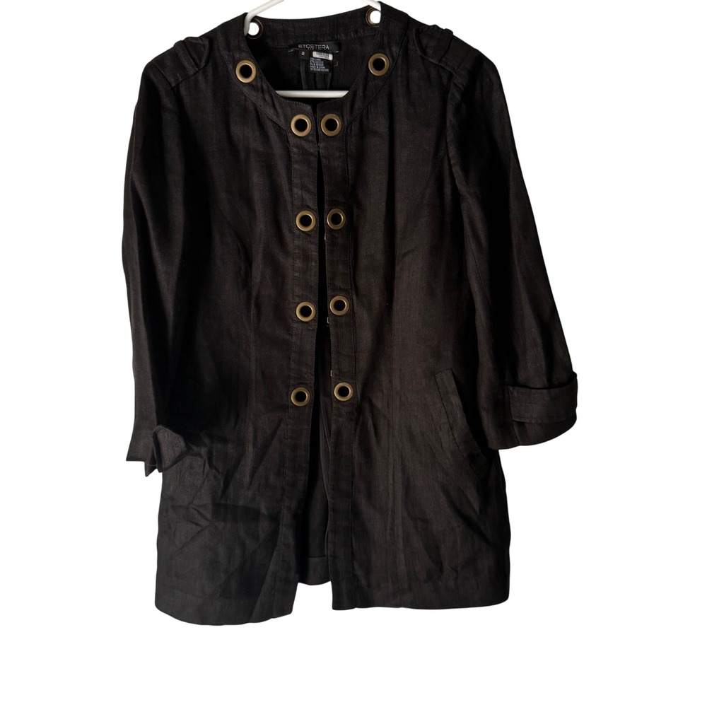 Etcetera Women's Black‎ Linen Blend Jacket Eyelet Detail Size 2 Medium Lagen